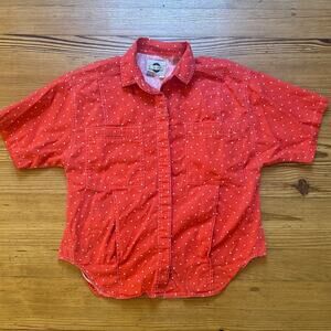 Chaus Sport 90s red white polka dot short sleeve‎ button up womens shirt SIZE M